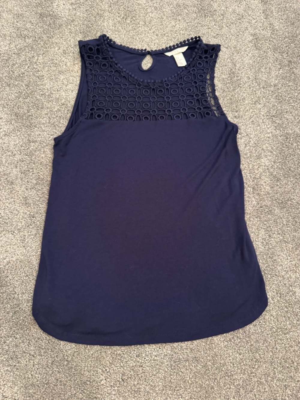 Sleeveless Navy Crochet Yoke Tank Top